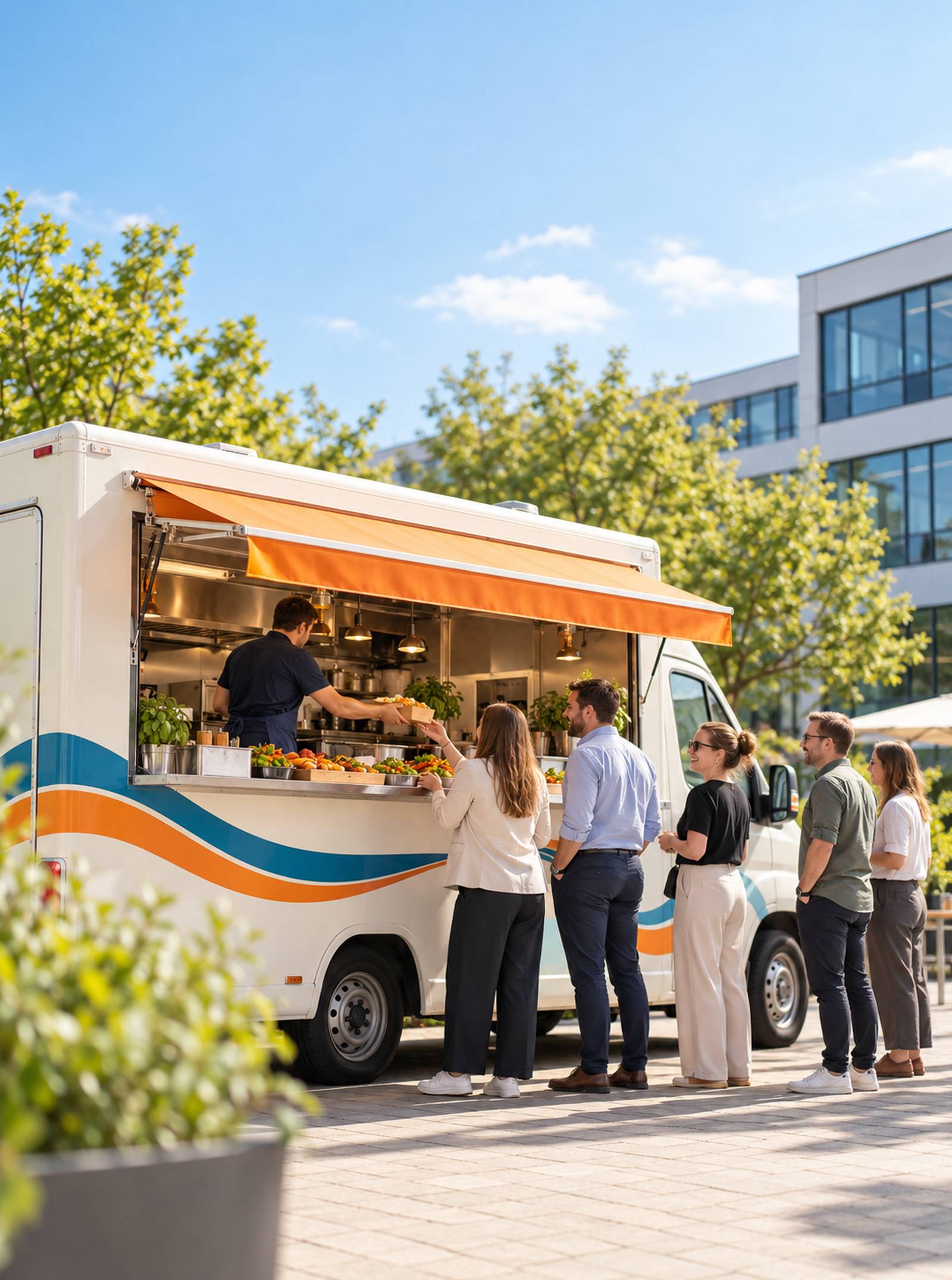 DonauBiss Foodtruck mit frisch zubereiteten Speisen und Gästen davor
