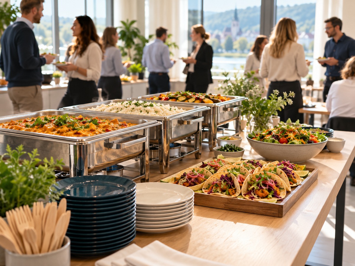 Warmes Buffet im Besprechungsraum eines Büros
